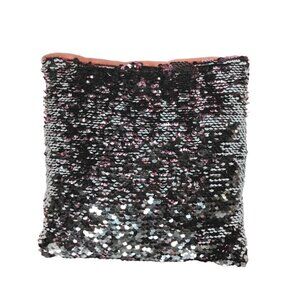 Silver Pink Reversible Sequin Plush Stuffed Pillow 9" X 9"